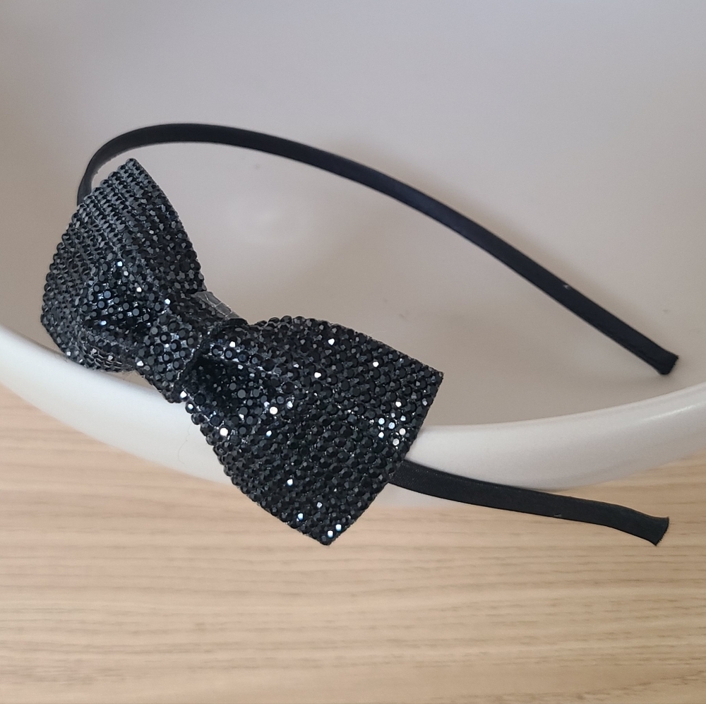 Black Sparkly Bow Headband, Black Bow, Women's Headband